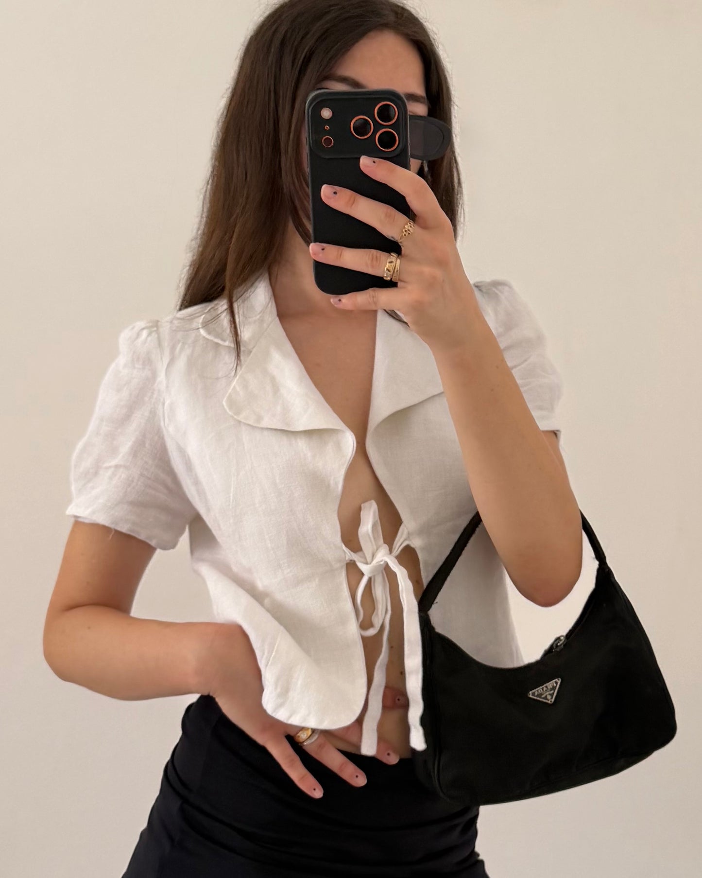 White linen cut out top