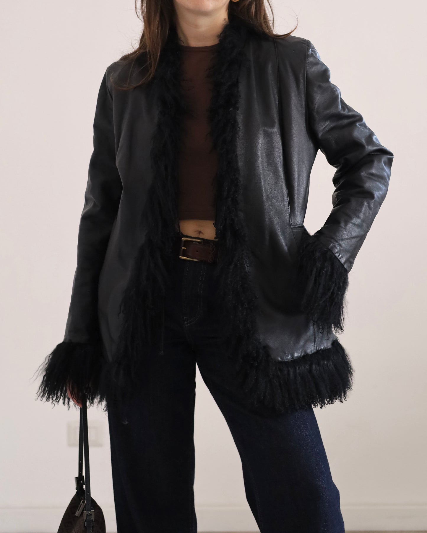 Black leather afghan jacket