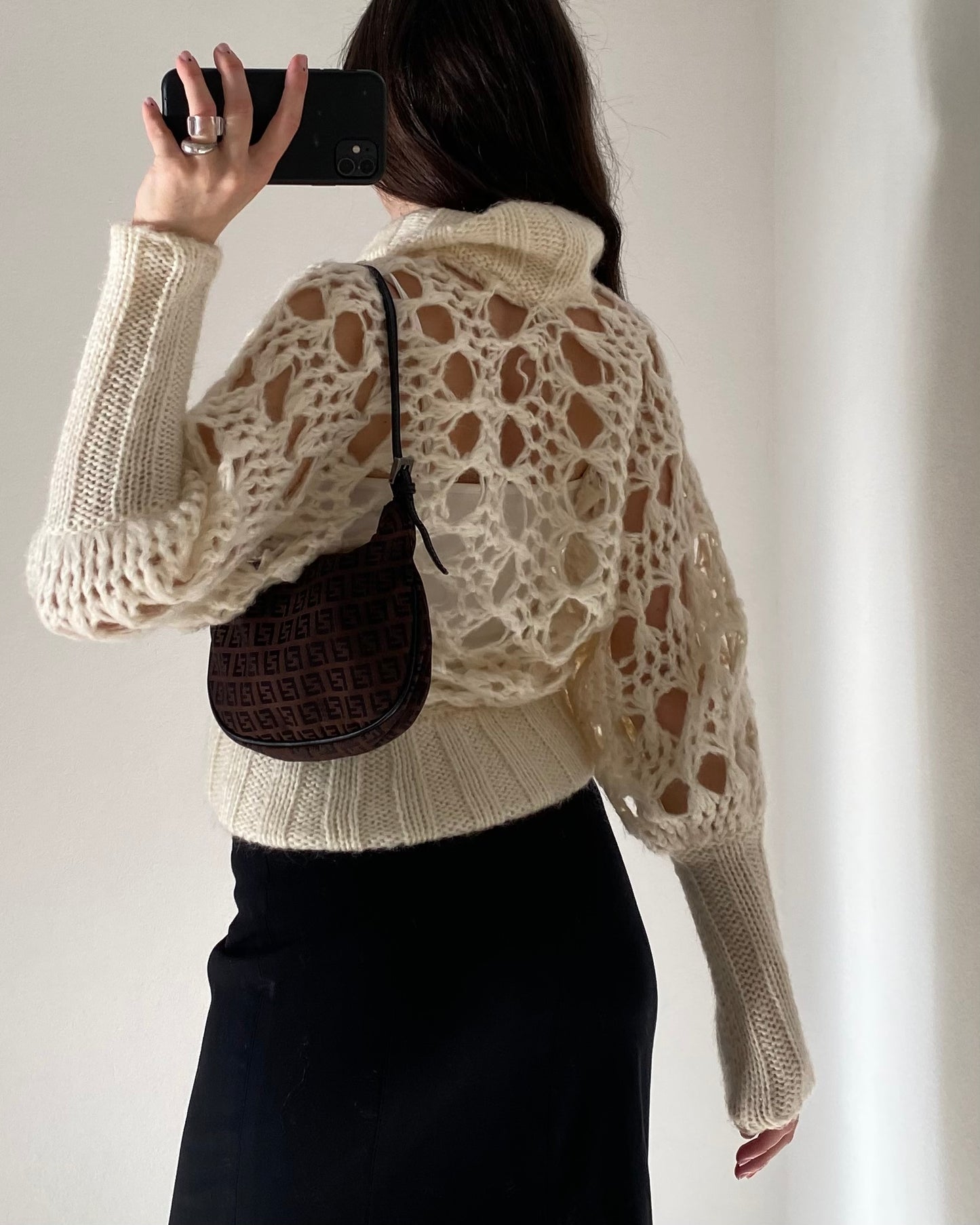 Openwork chunky wool cardigan