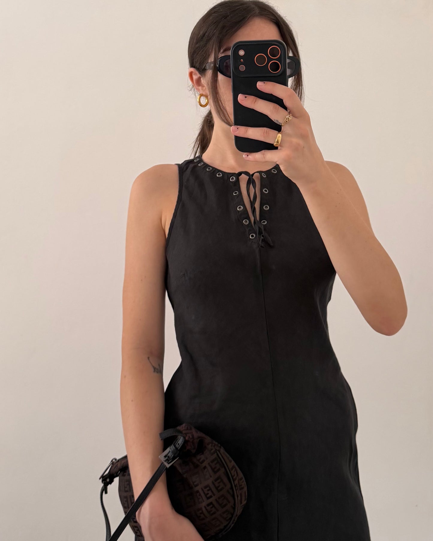 Studded long ramie dress