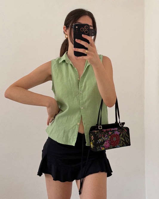 Green linen top