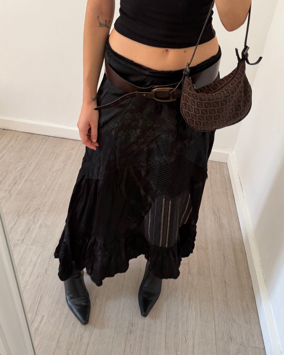 00s patchwork satin maxi skirt