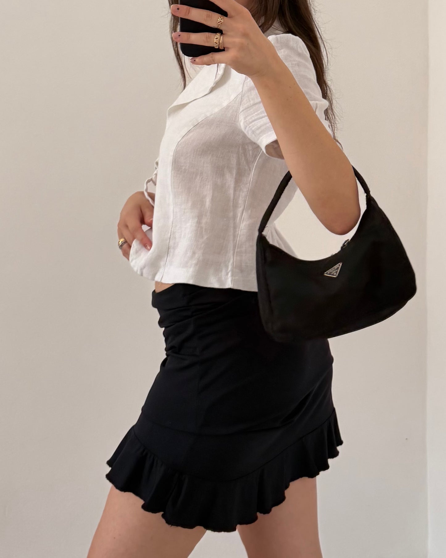 White linen cut out top