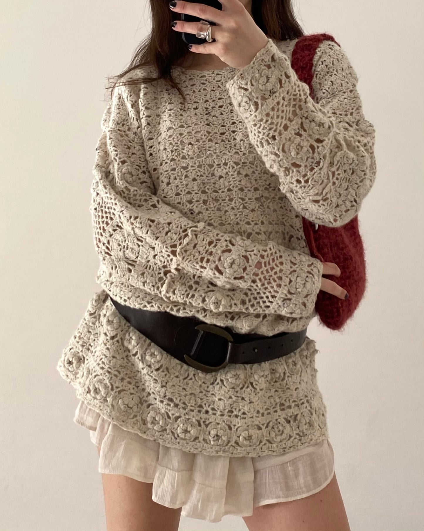 Openwork long knit jumper