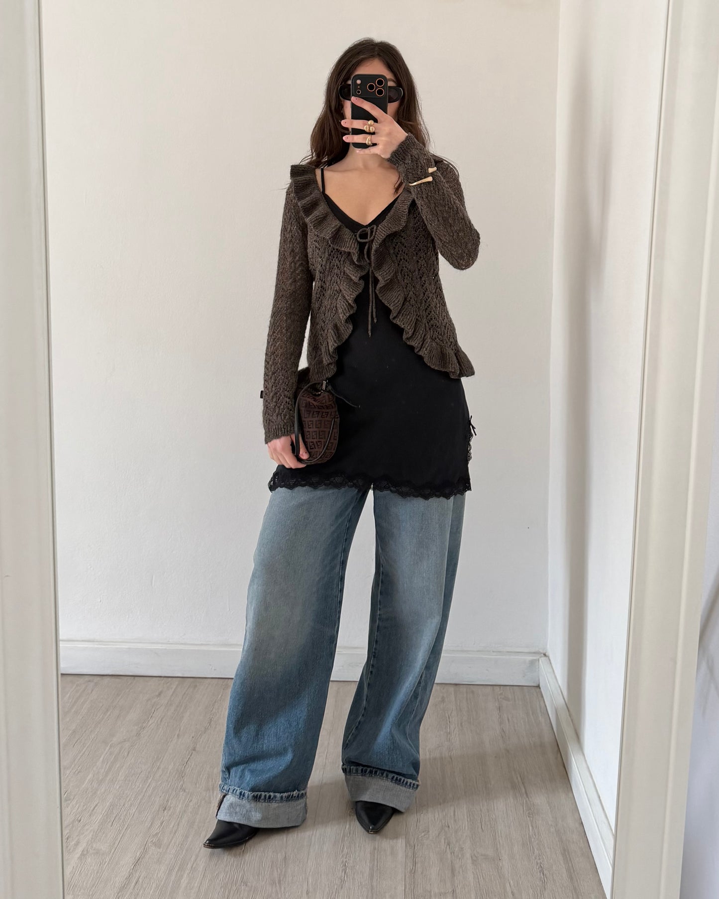 Wool cardigan with volants