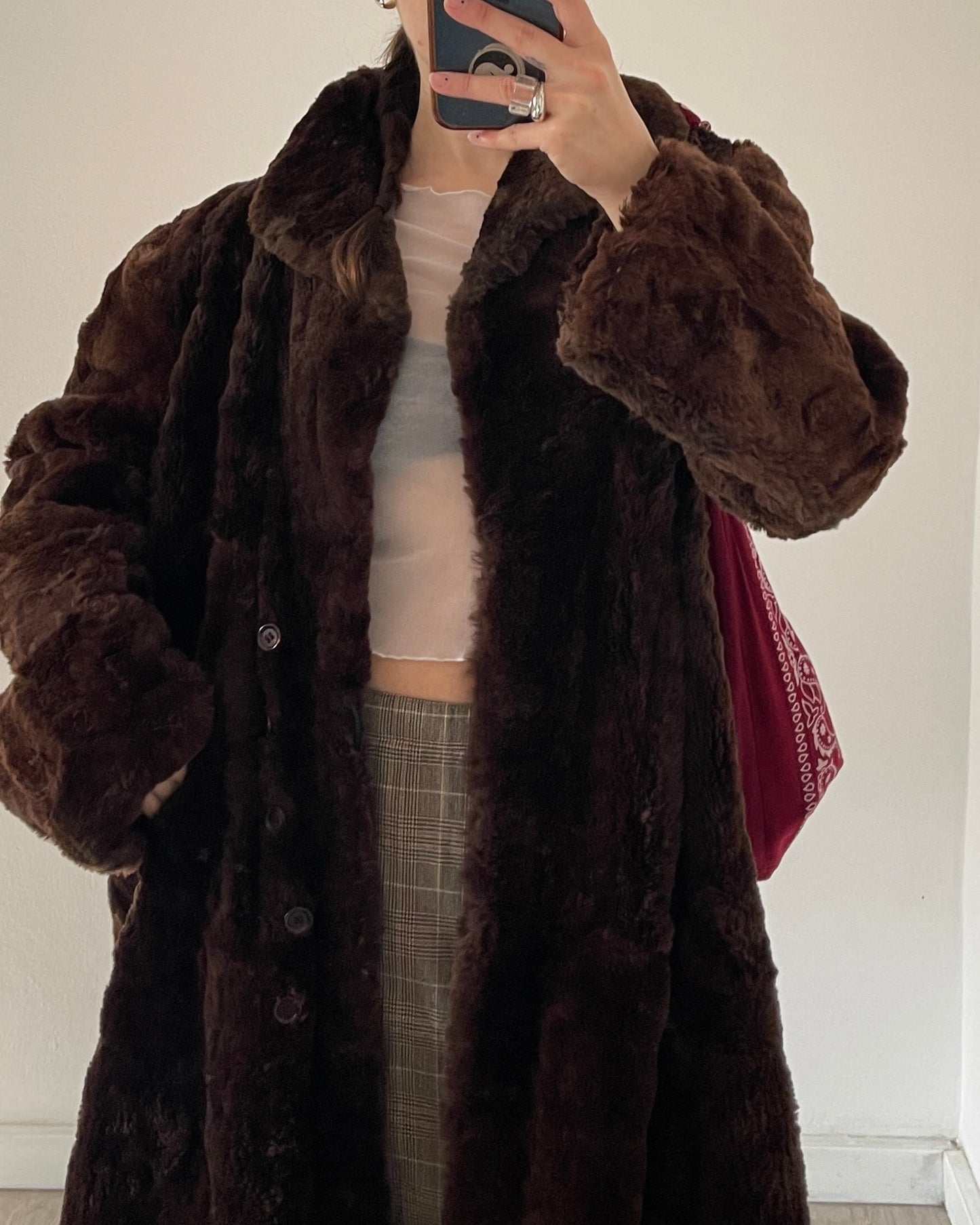 Brown long faux fur coat