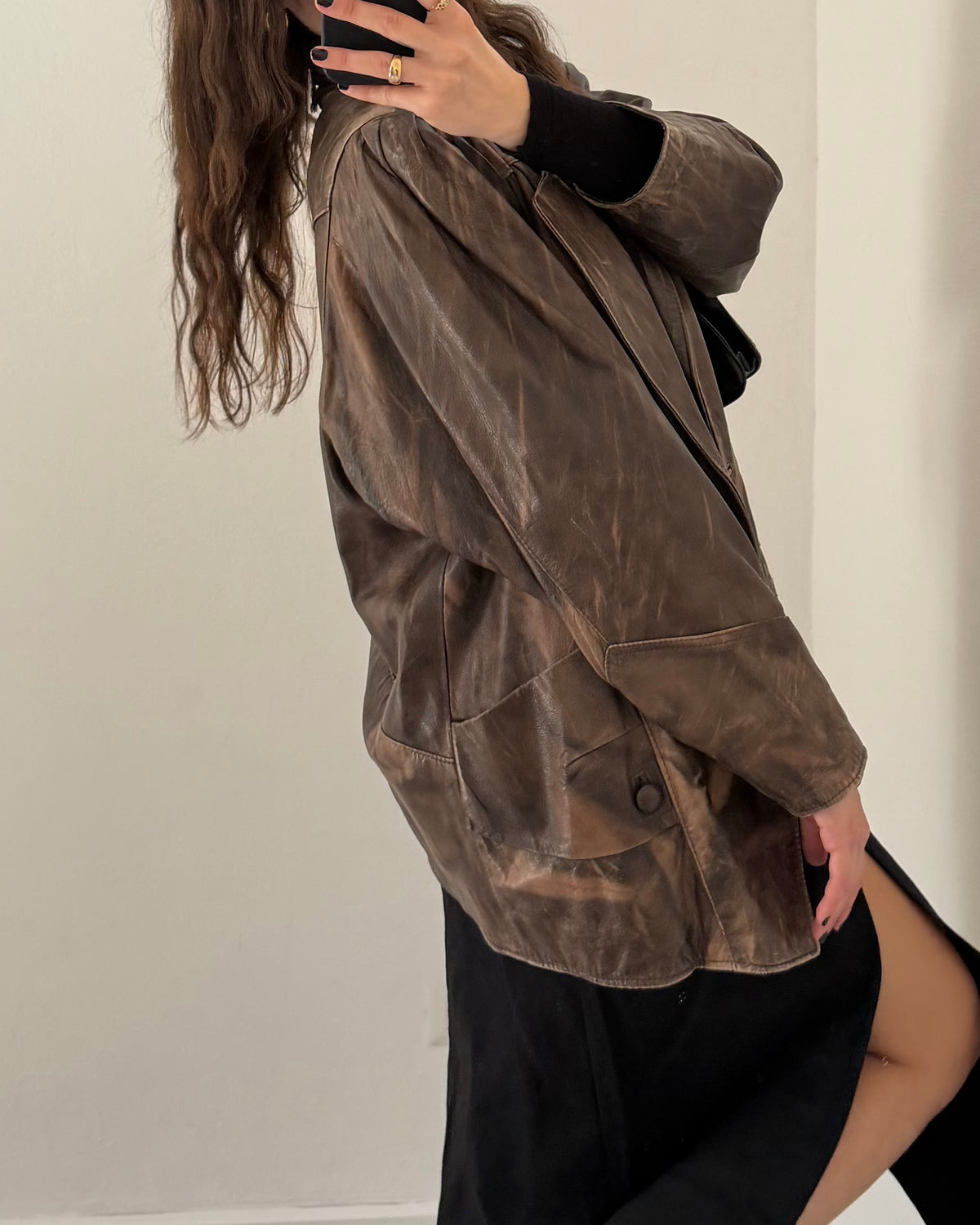 Distressed leather jacket