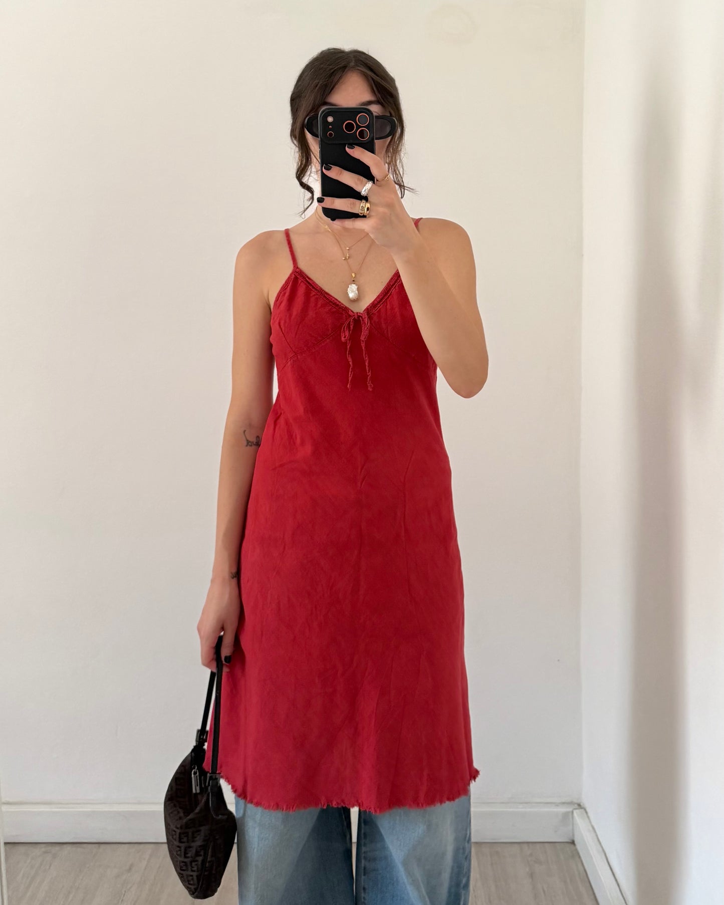 Linen red mini dress