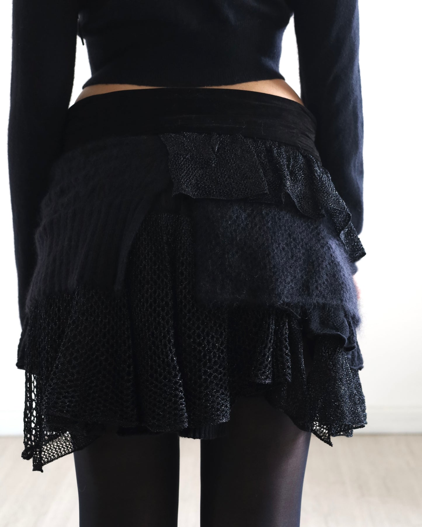 Satin mohair patchwork midi skirt