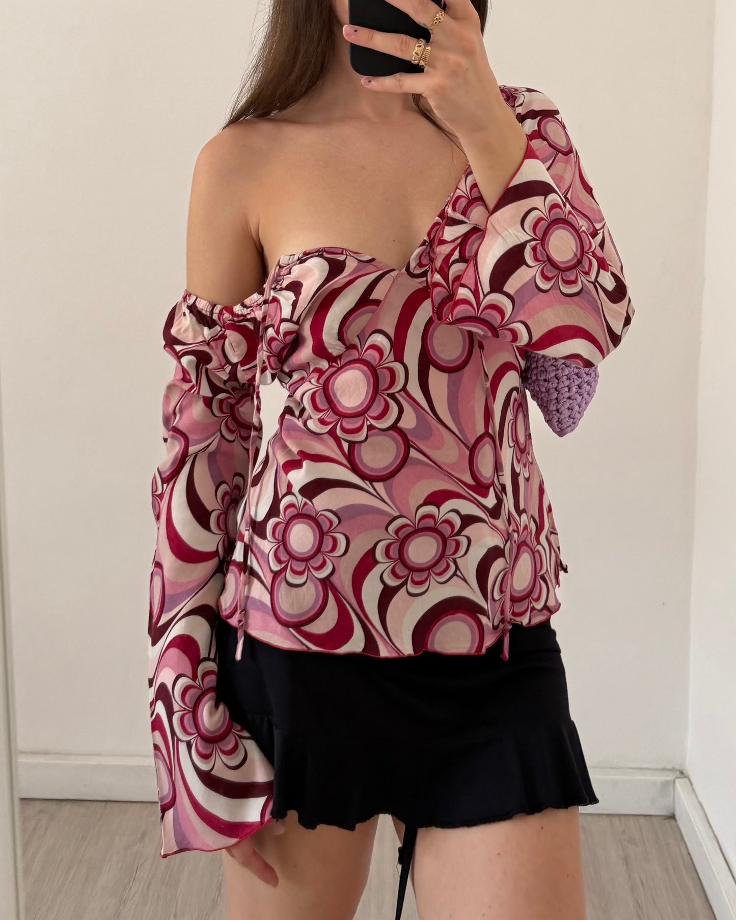 y2k flower print long sleeves top