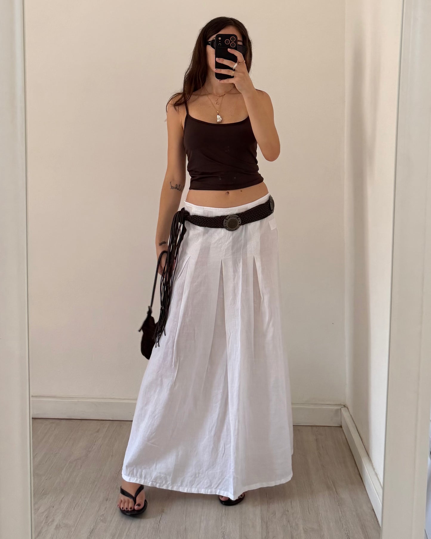 White ramie maxi skirt