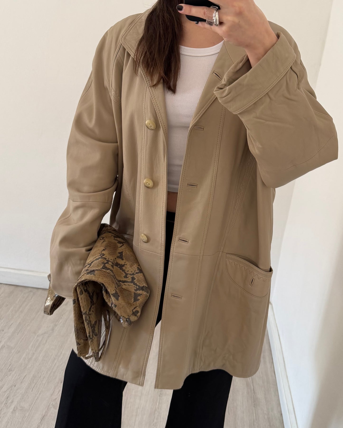 Nappa leather beige jacket