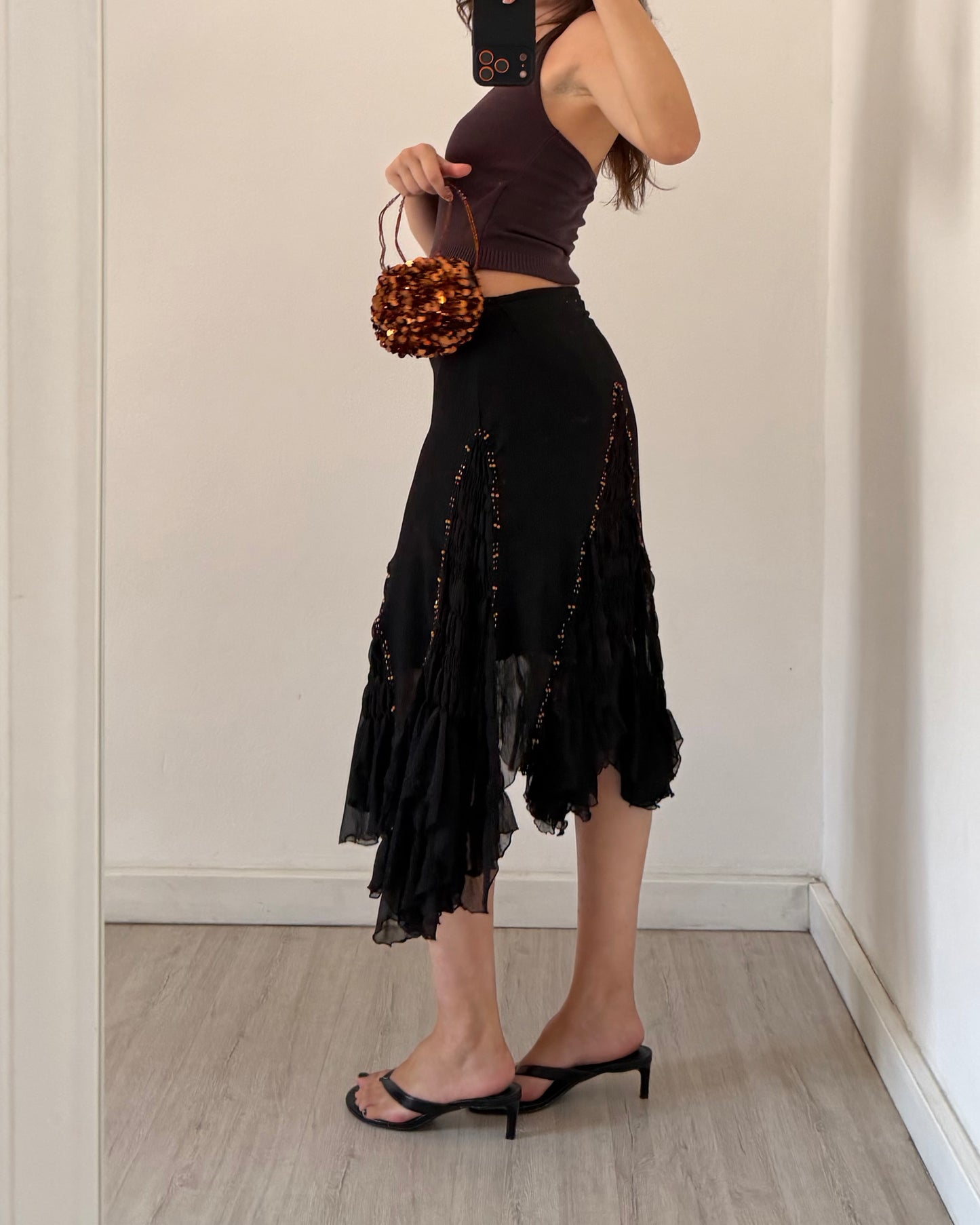Embroidered chiffon midi skirt