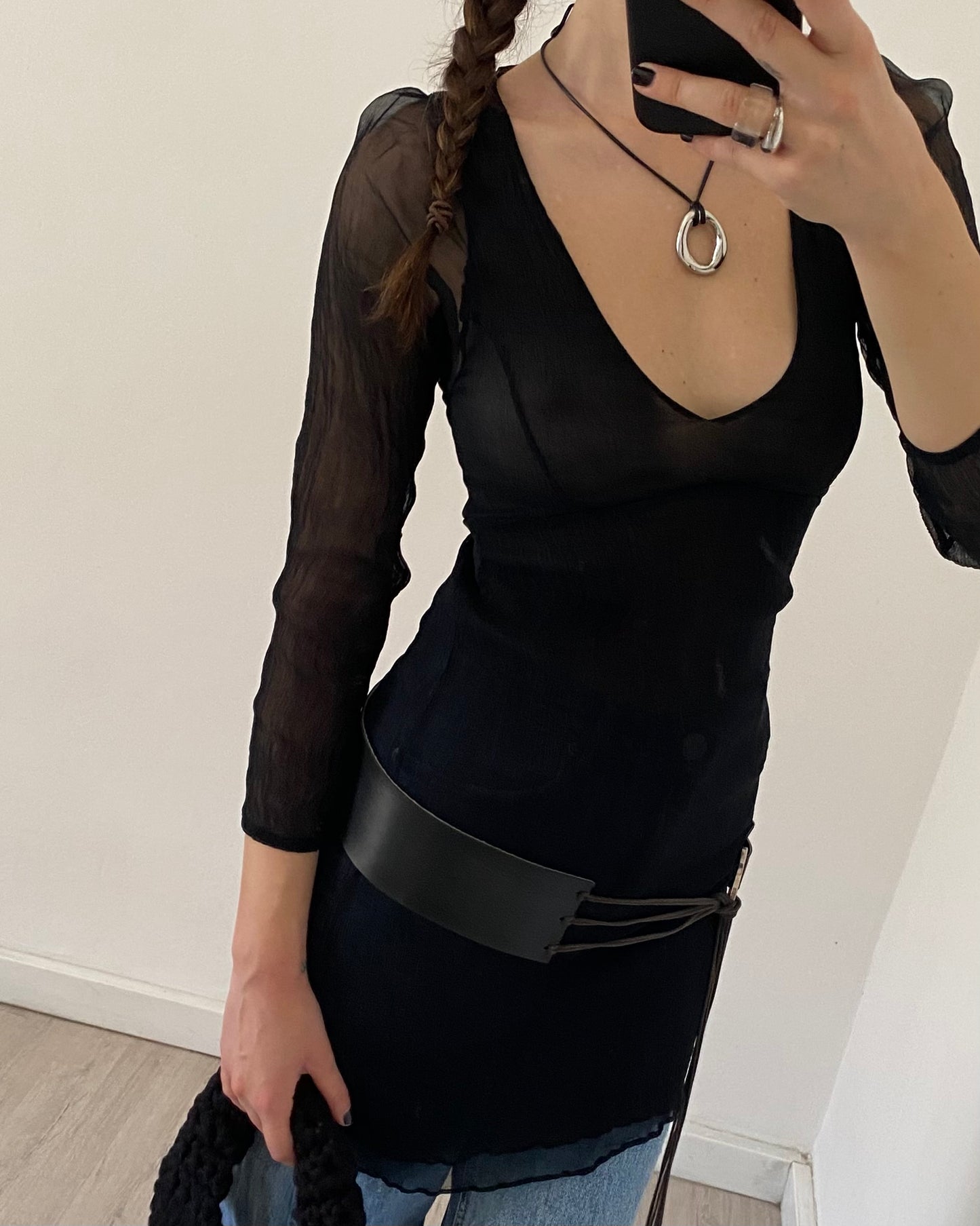 Silk embroidered mini dress