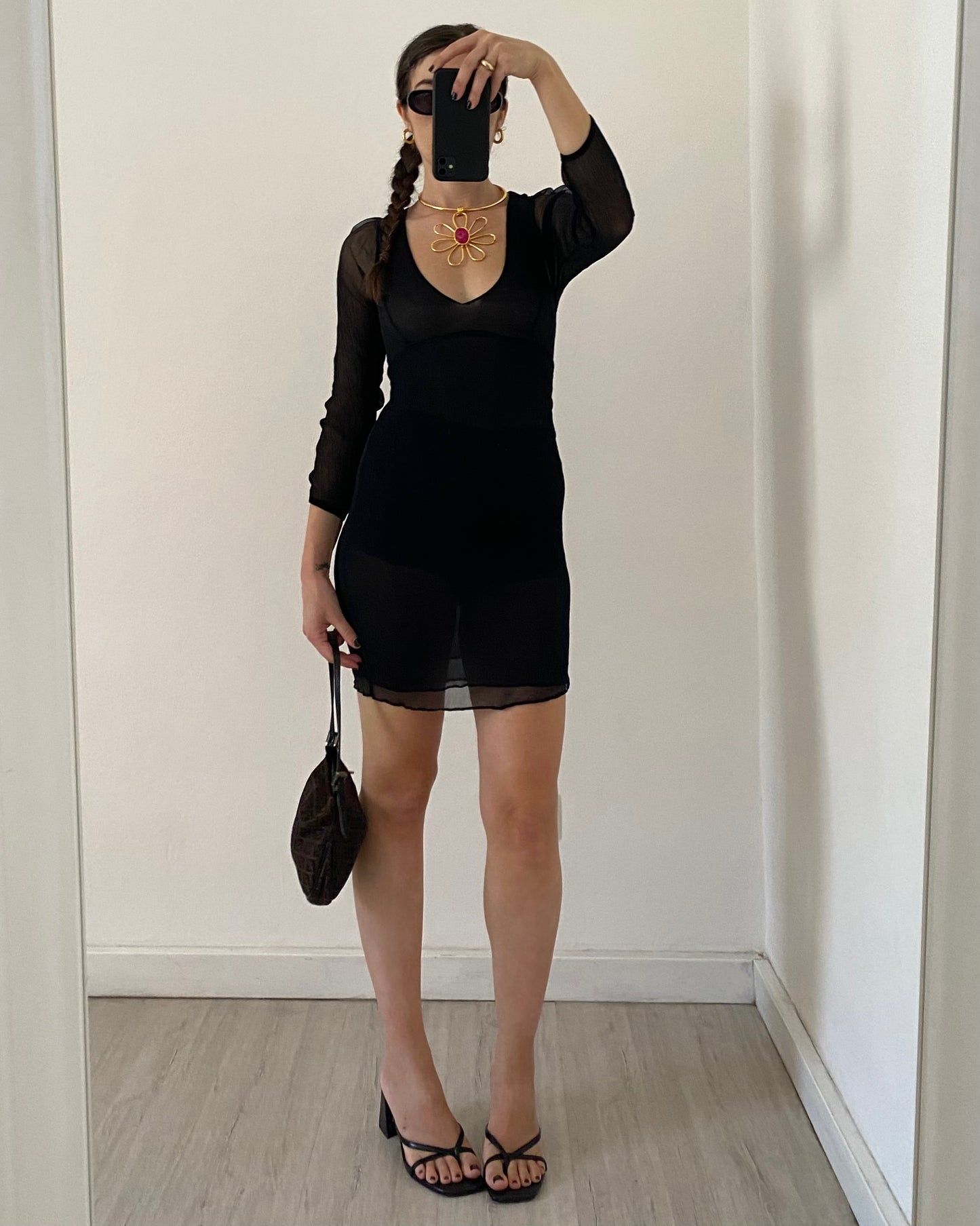 Silk embroidered mini dress