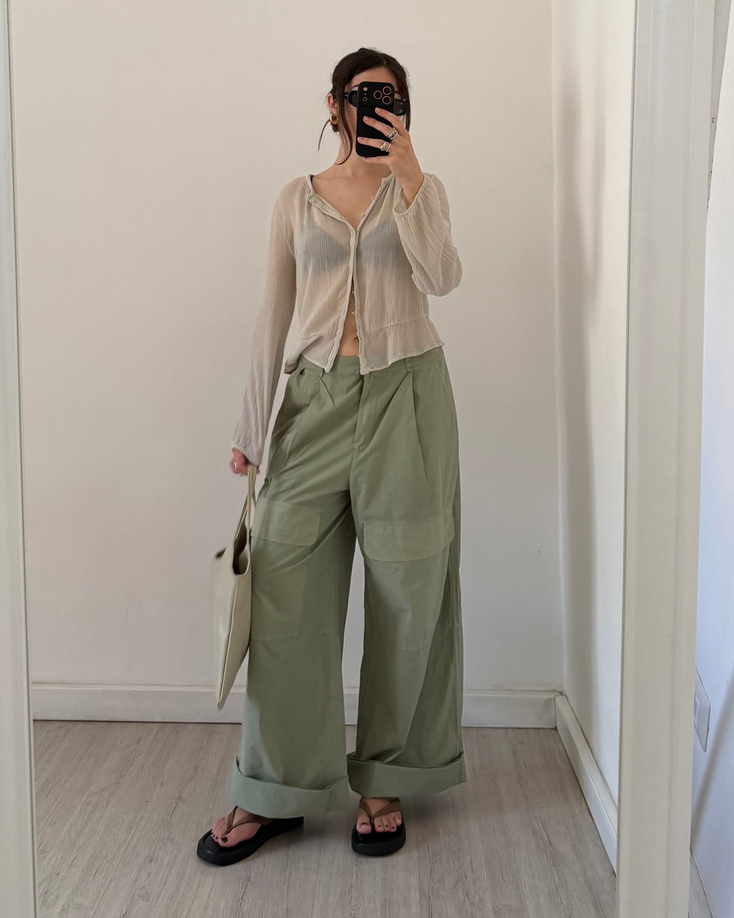 Wide leg cotton trousers