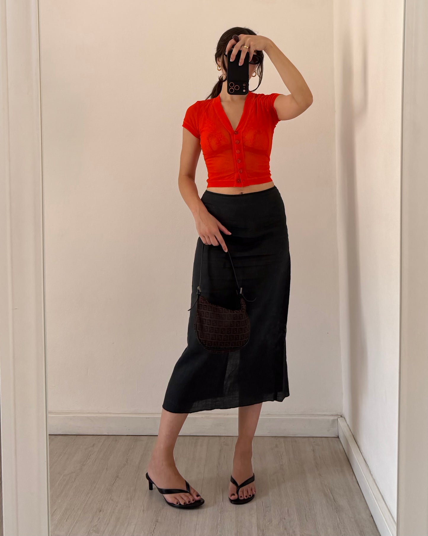 Linen midi skirt