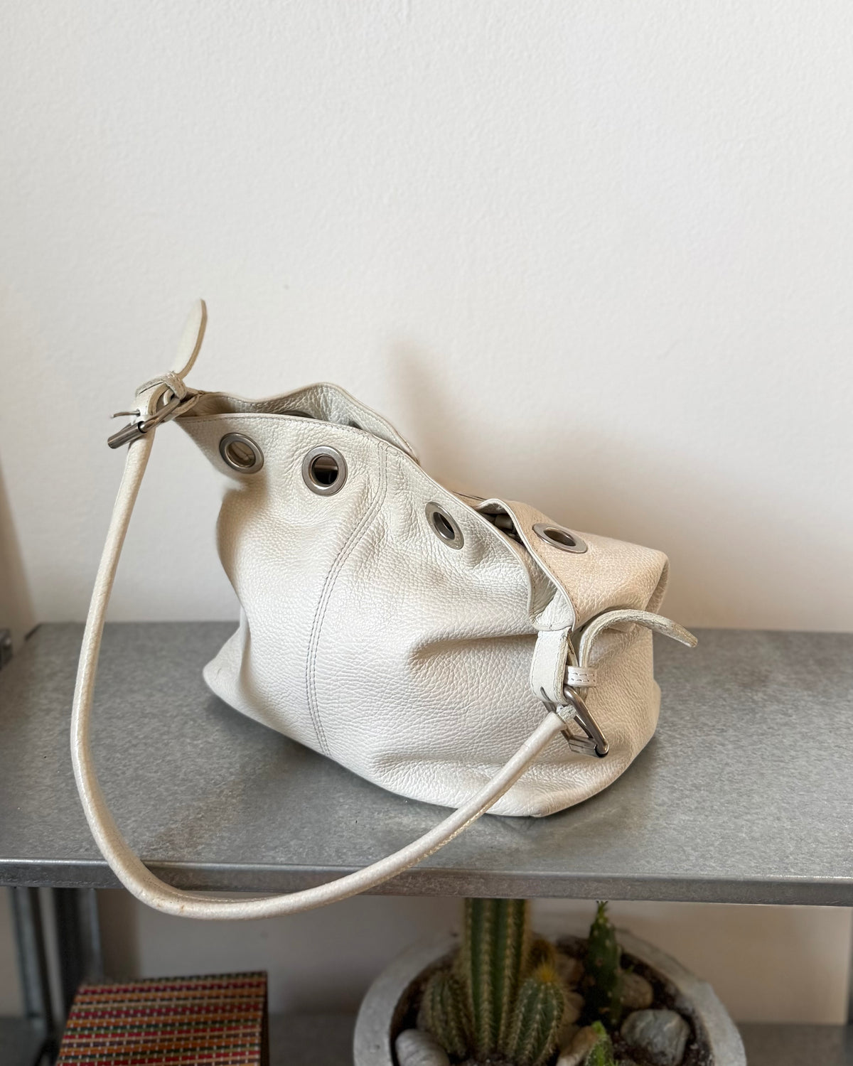 White leather shoulder bag