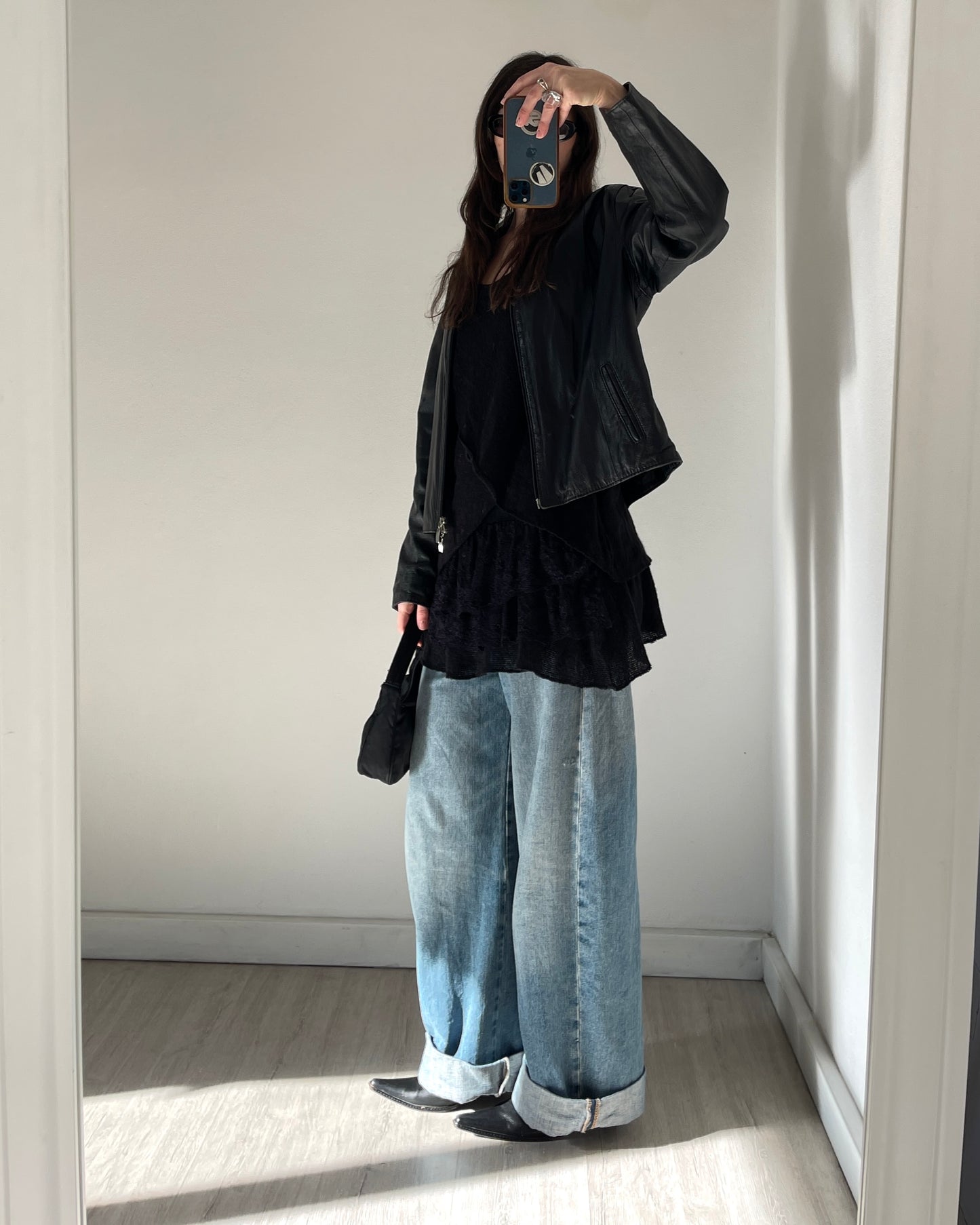 Long knit top with lace volants