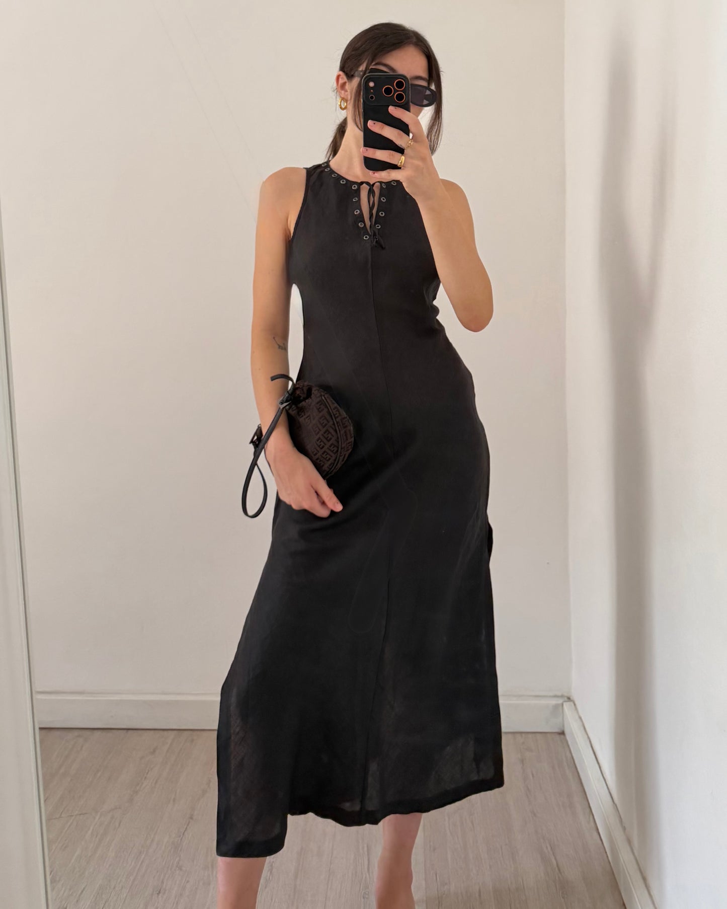 Studded long ramie dress
