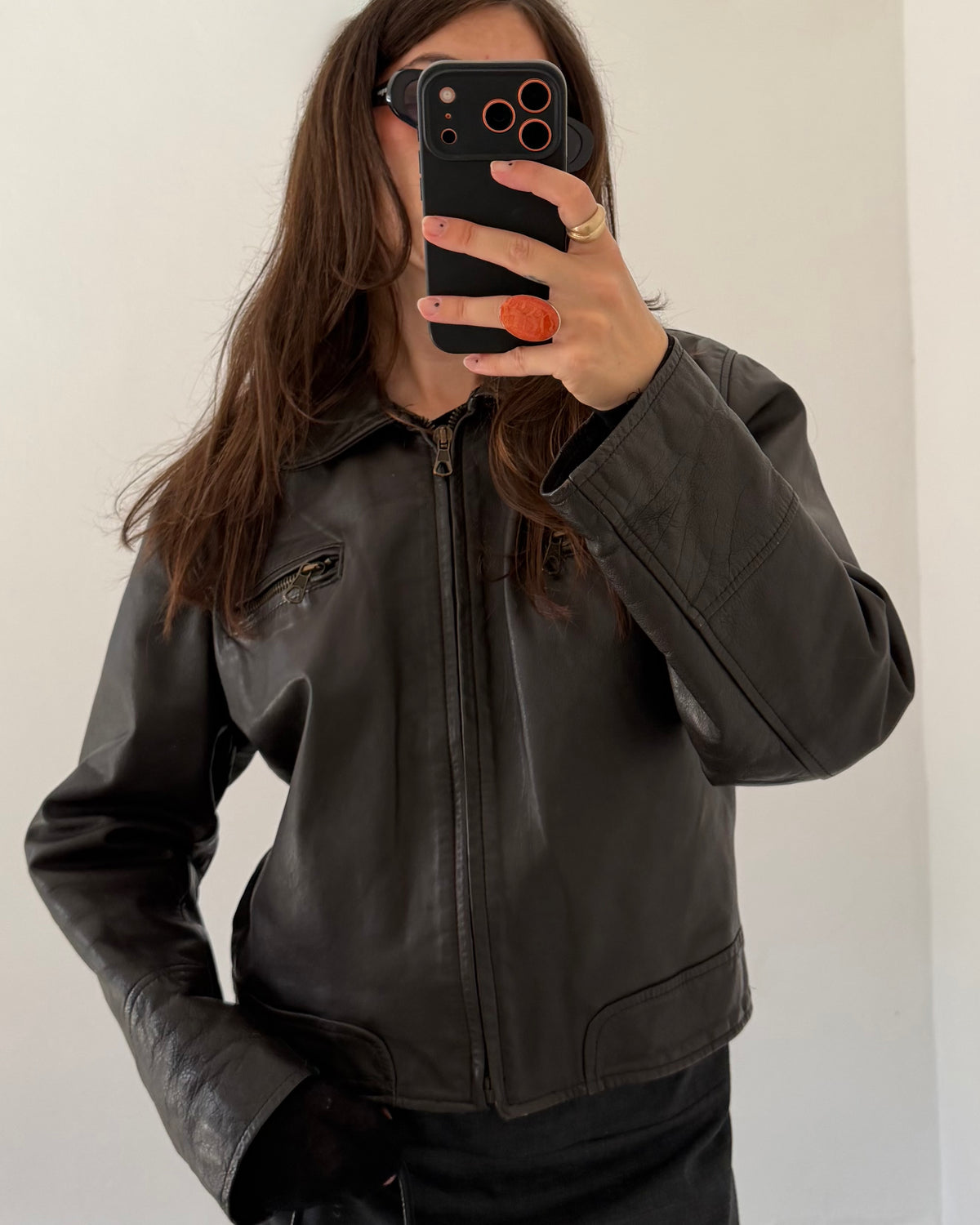 90s brown leather bomber jacket