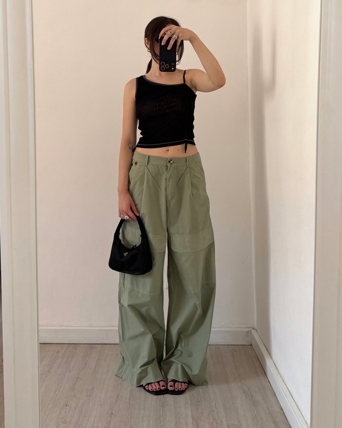 Wide leg cotton trousers