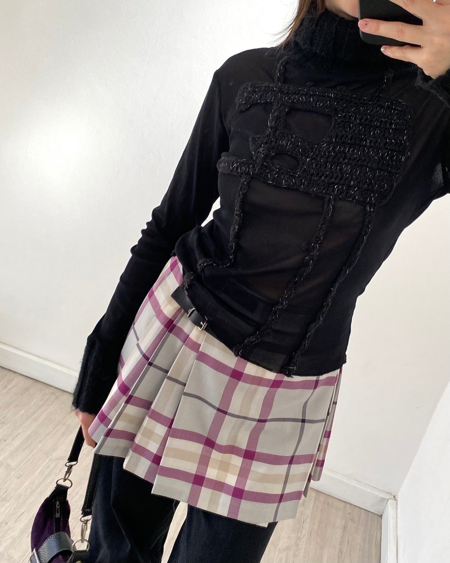 Sheer patchwork turleneck top