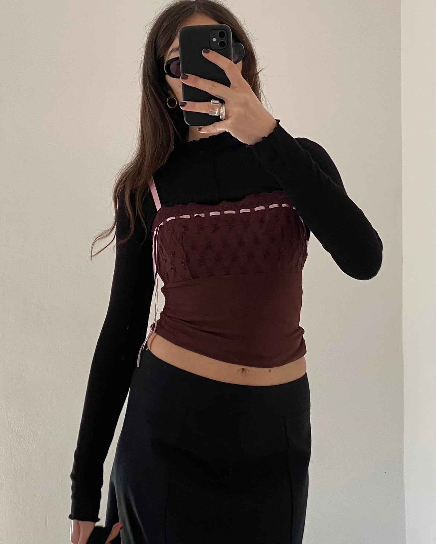 Sheer top with baby pink ribbon