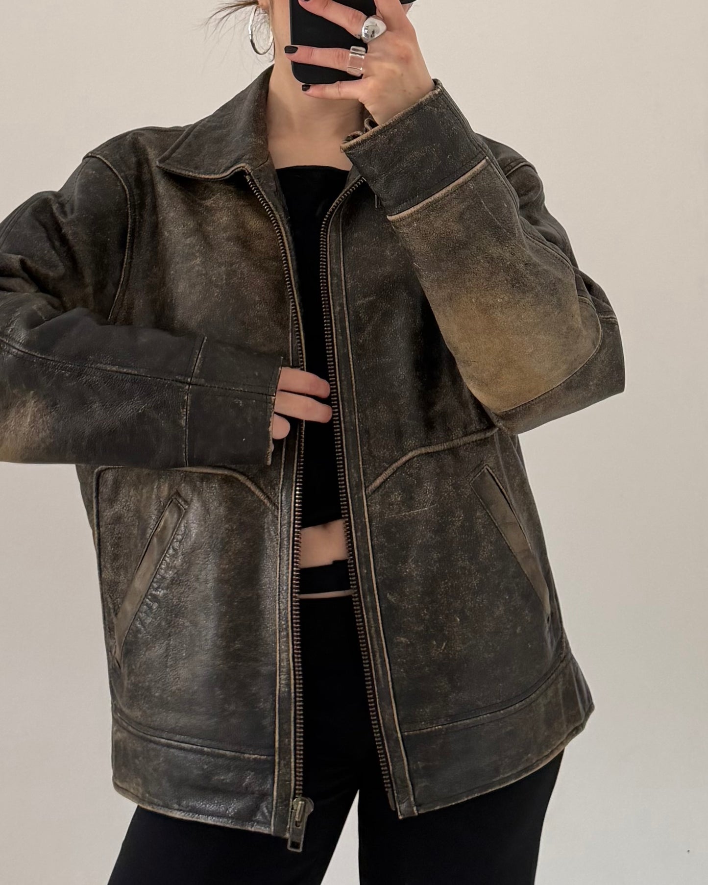 Brown distressed leather jacket
