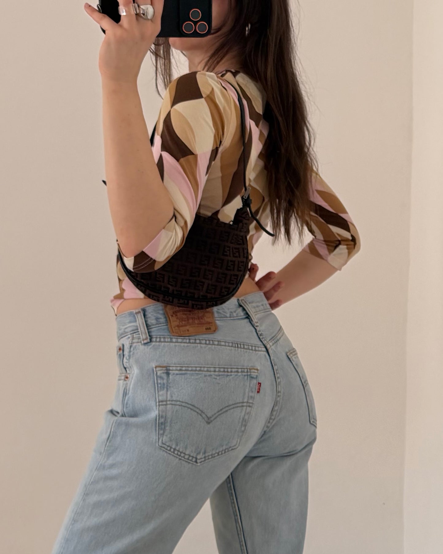 Micro mesh abstract print top