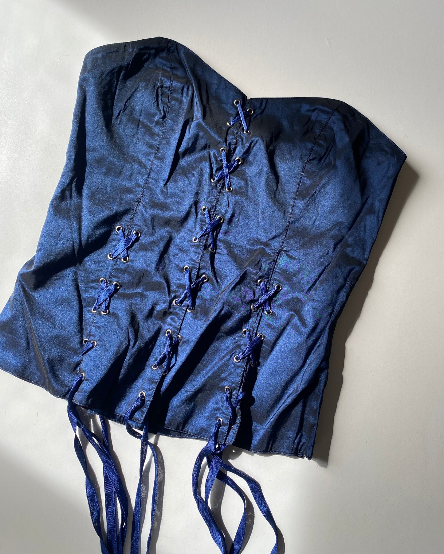 Midnight blue lace up corset