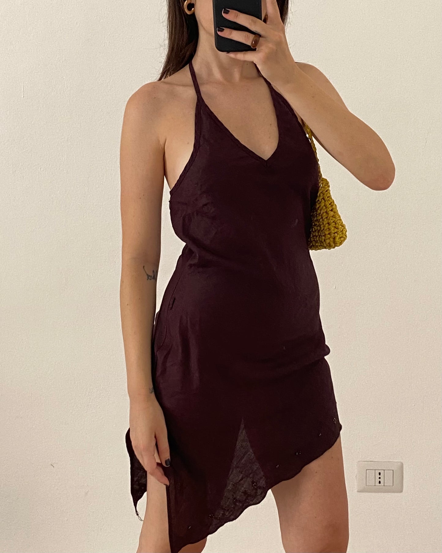 Brown asymmetric ramie dress