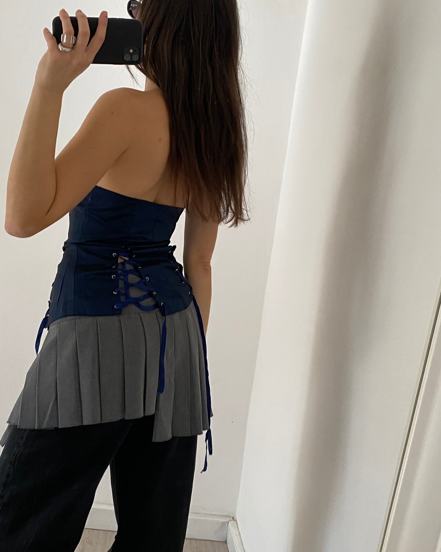 Midnight blue lace up corset