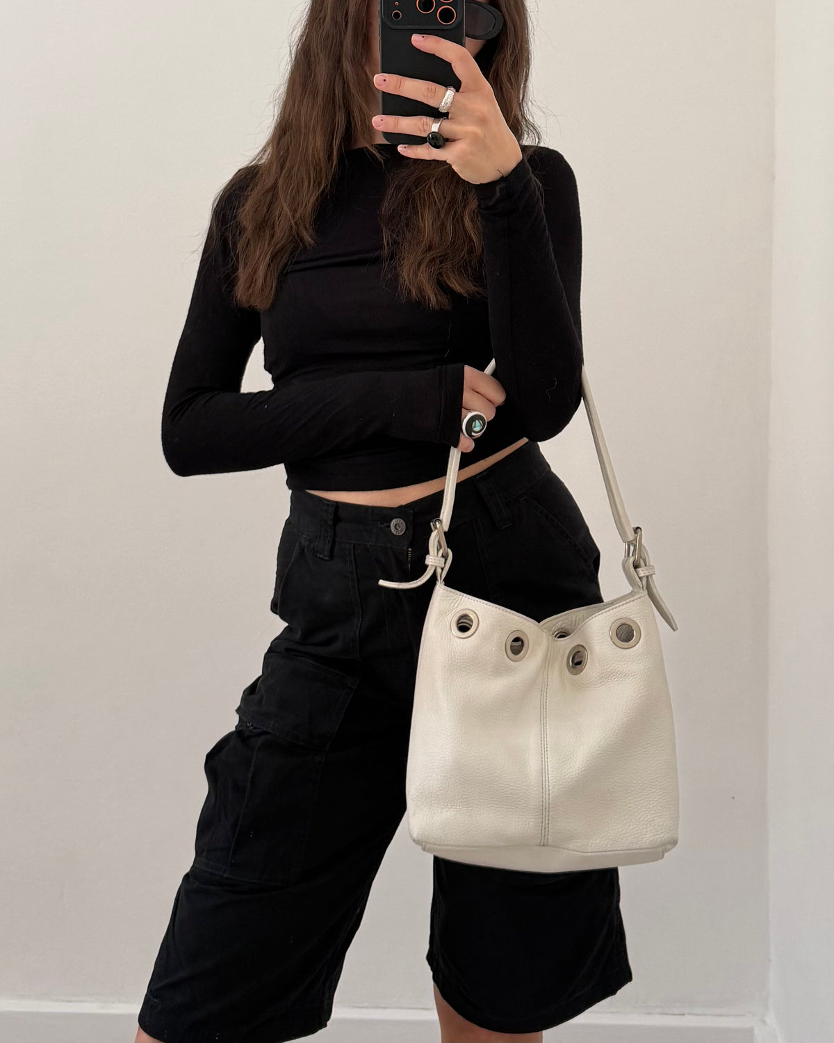 White leather shoulder bag