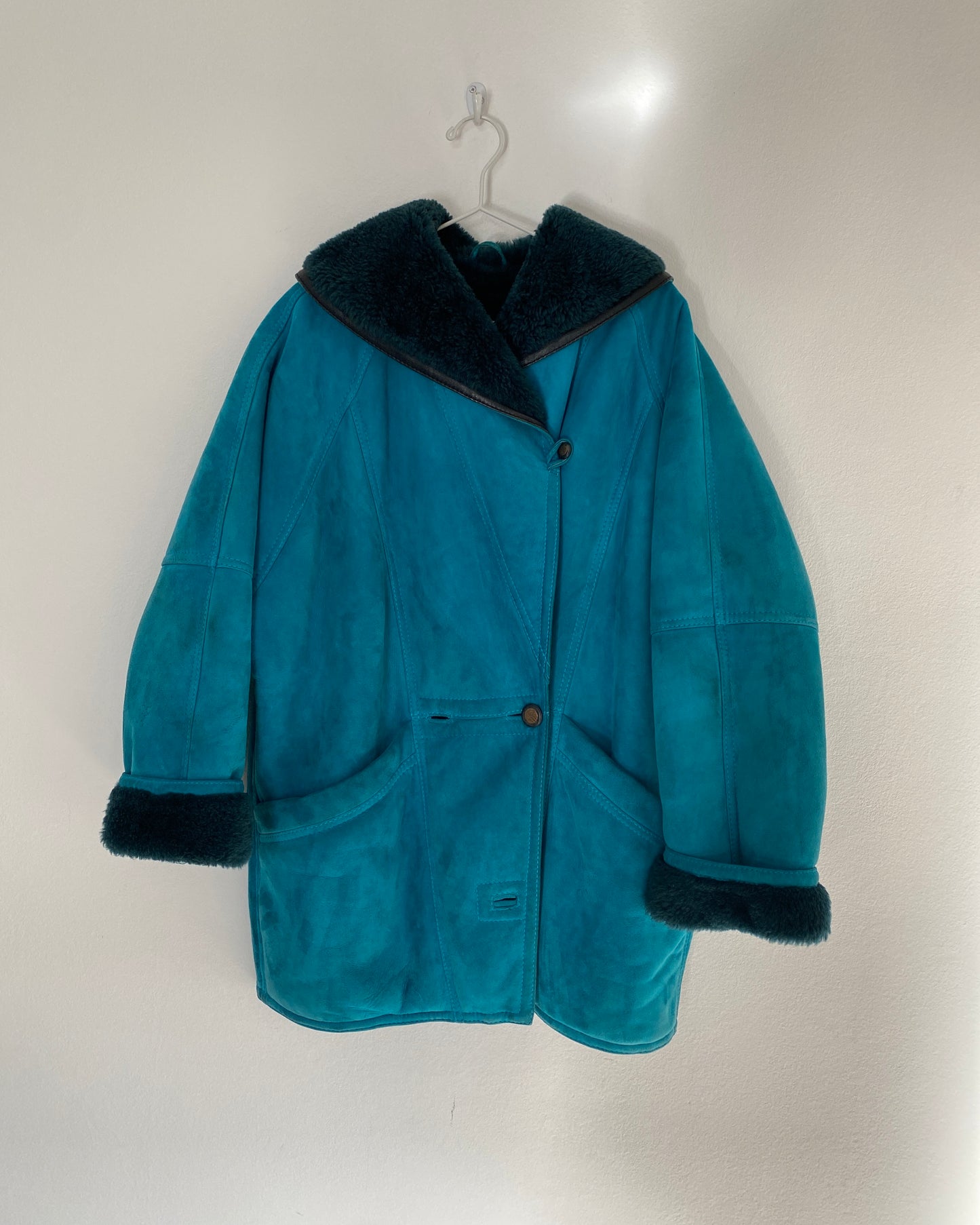 Teal shearling coat