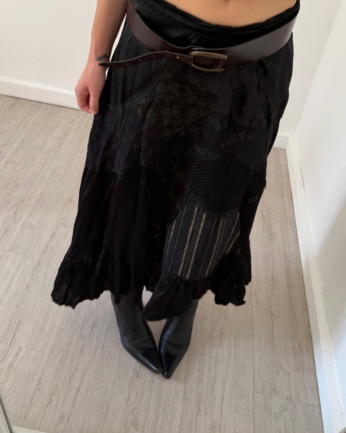 00s patchwork satin maxi skirt