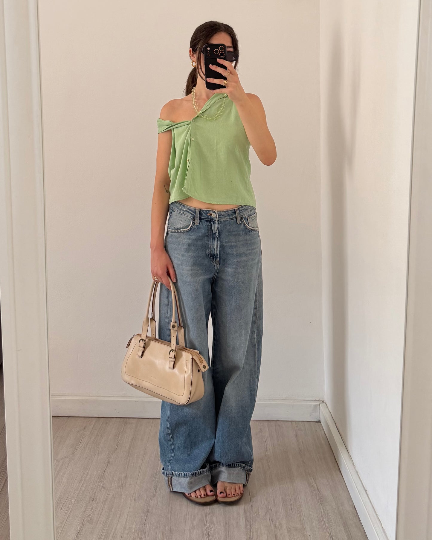 Green linen top