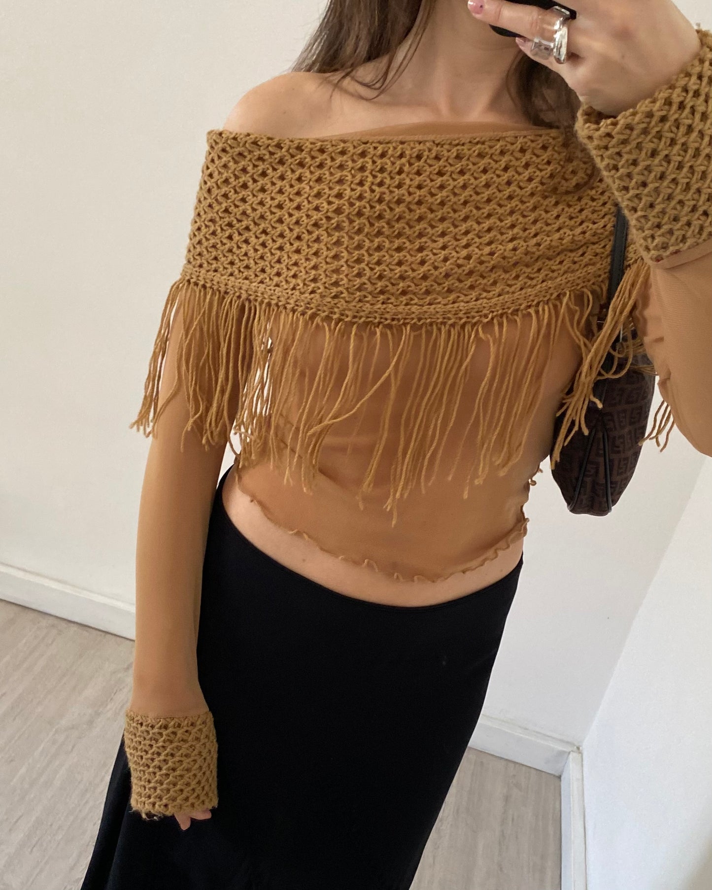 Sheer fringed micro mesh top