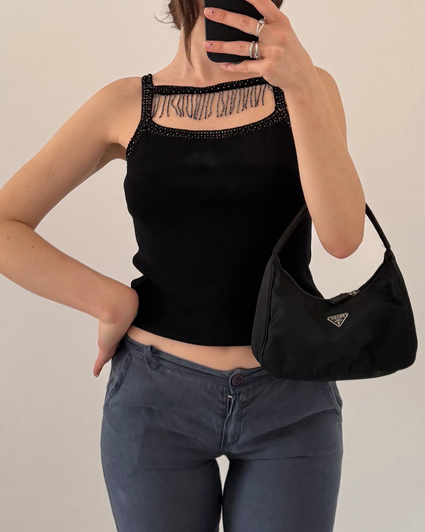 Linen cut-out sequins top