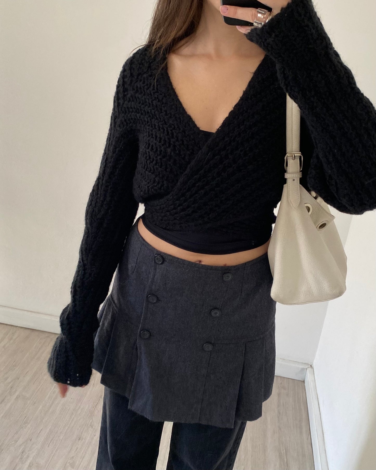 Wool pleated mini skirt