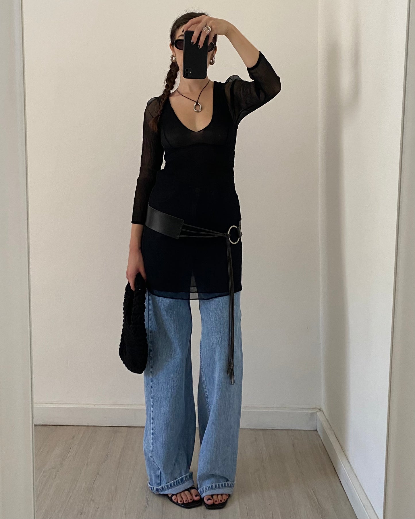 Silk embroidered mini dress