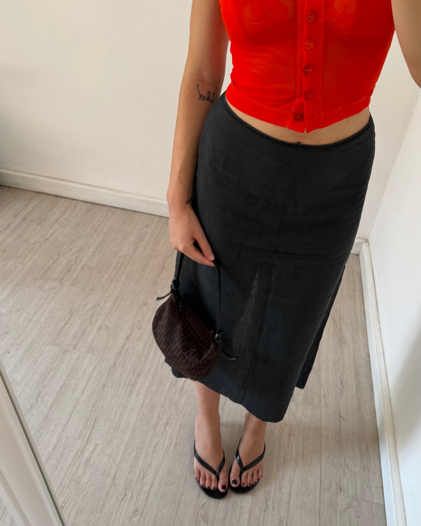 Linen midi skirt