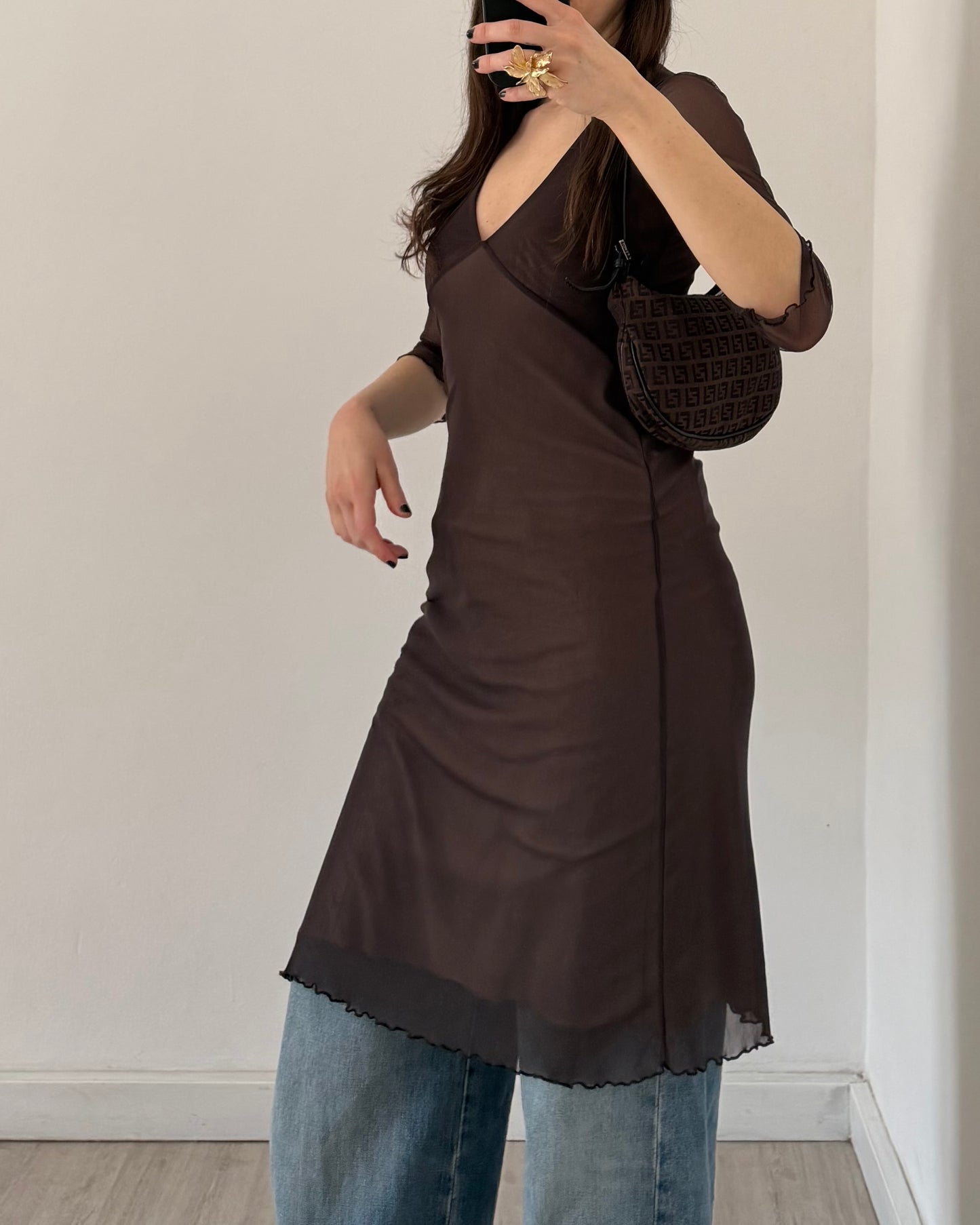 Brown micro mesh dress