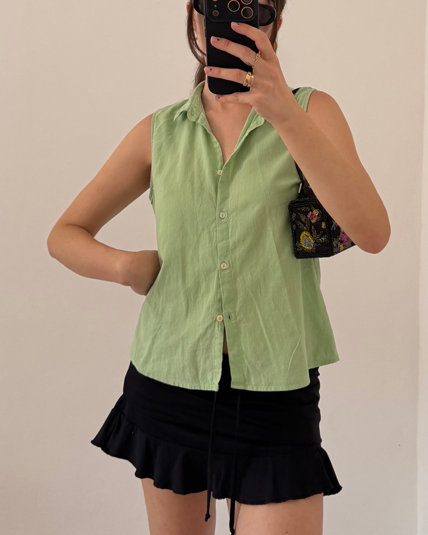 Green linen top