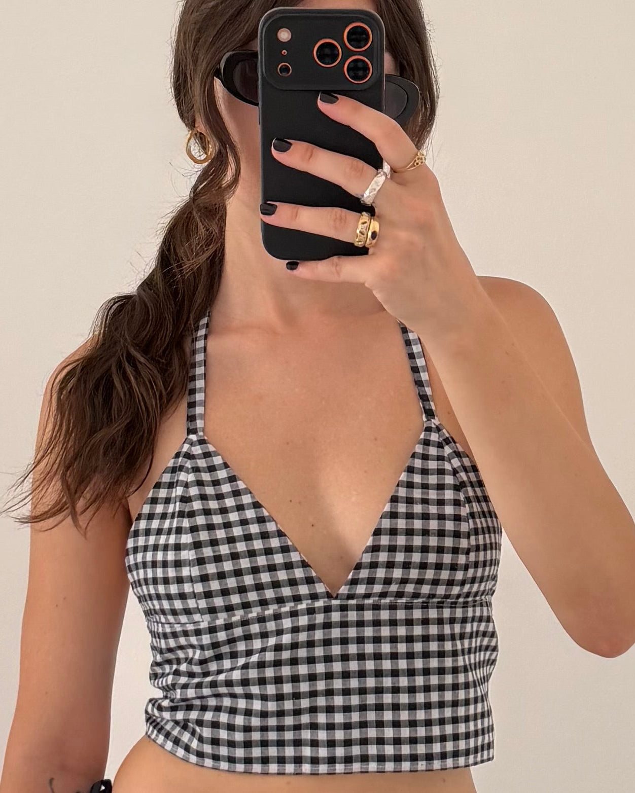 Gingham plunge top