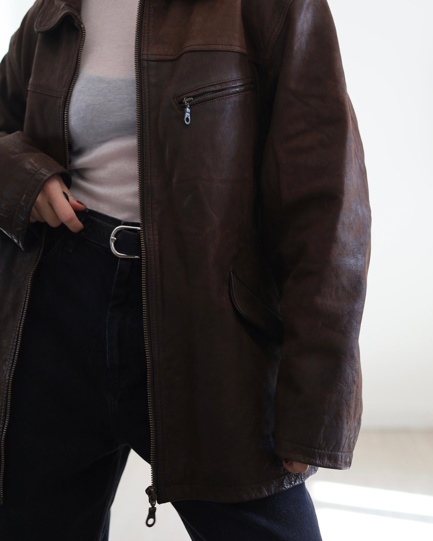 Distressed leather jacket