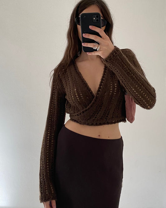 Openwork wool wrap top