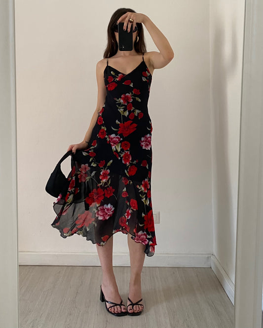 00s floral asymmetric dress
