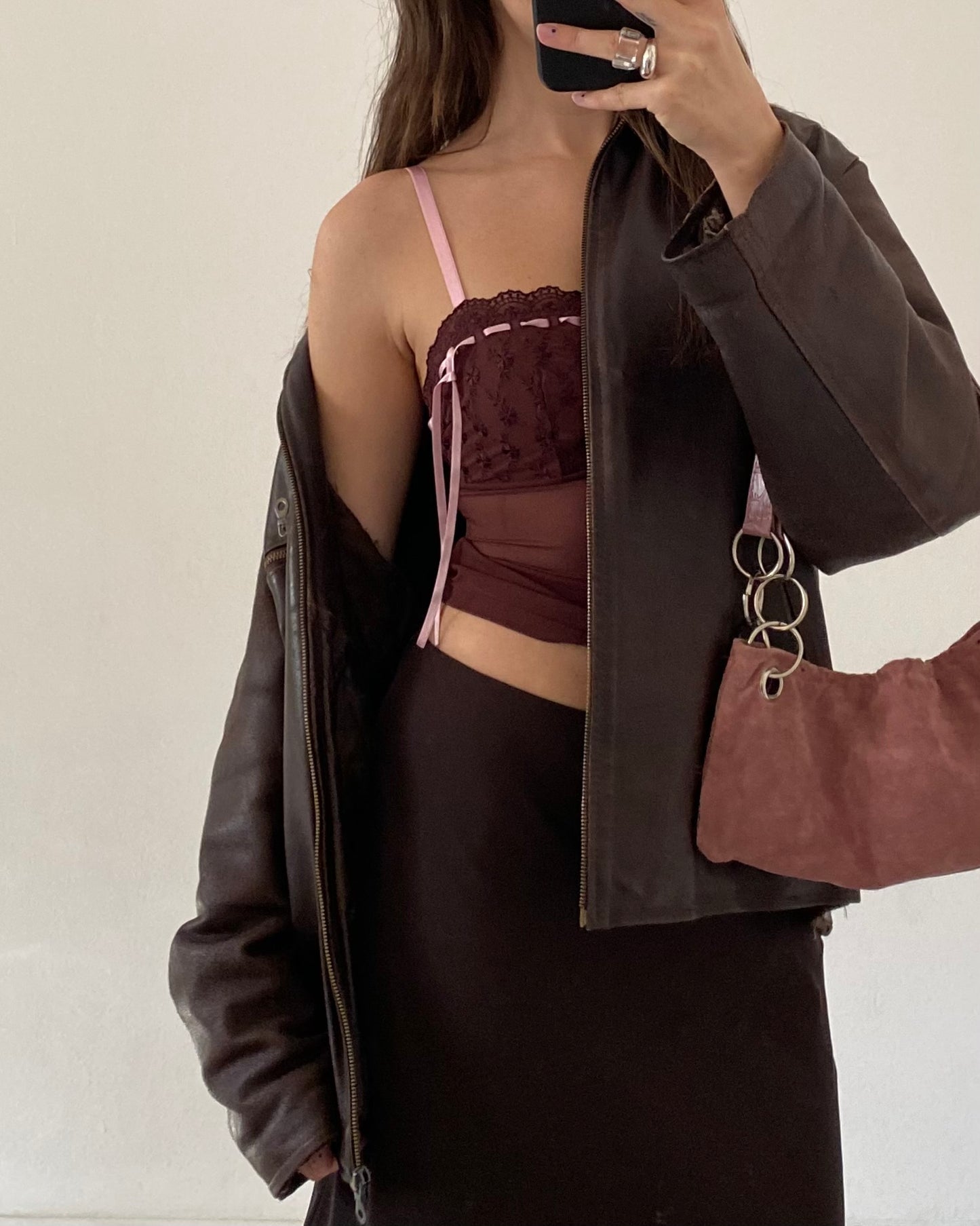 Sheer top with baby pink ribbon