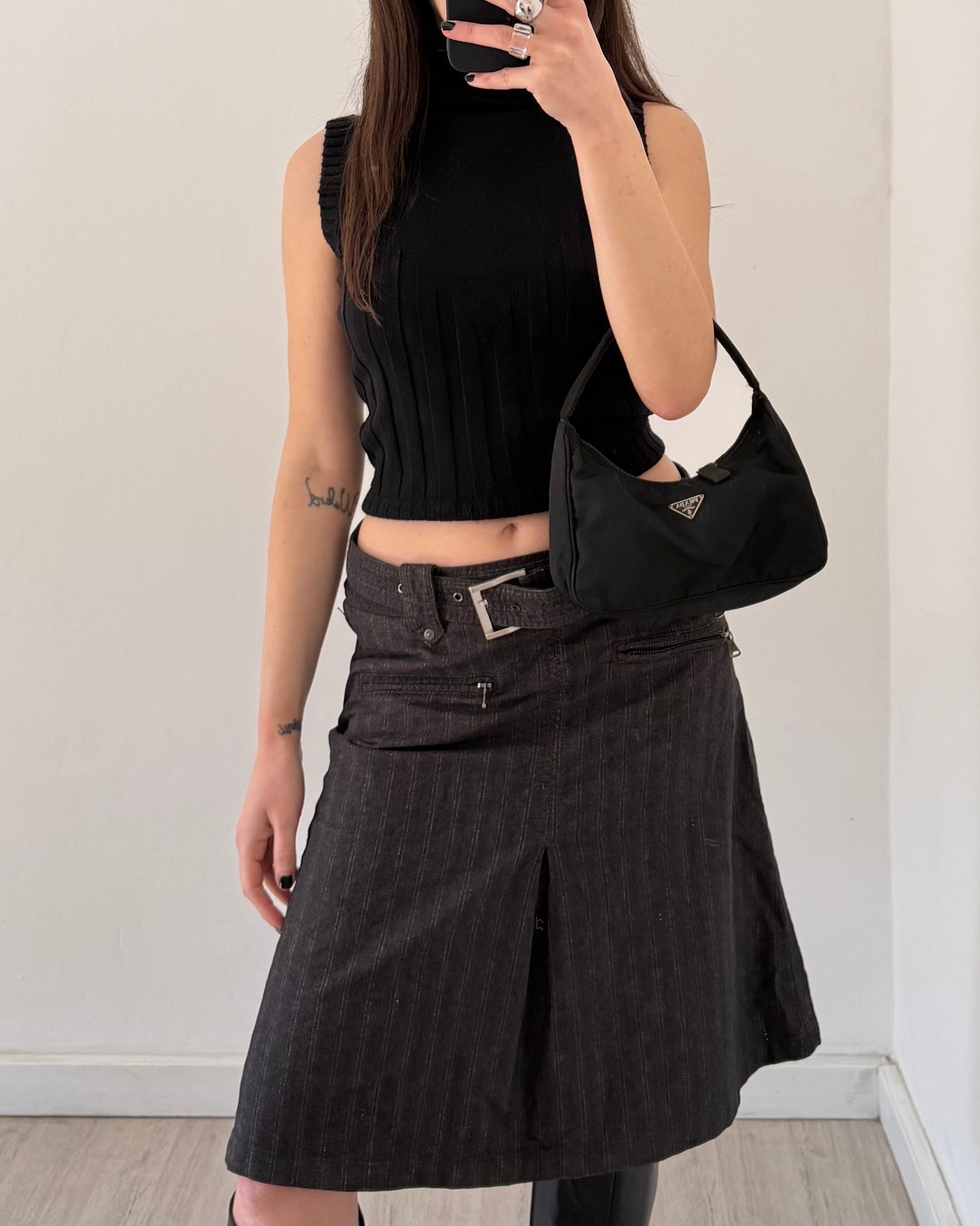 Y2k pinstripe midi skirt